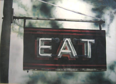 Airbrush painting (watercolor) of EAT sign