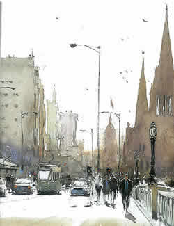 Joseph Zbukvic watercolor - Cityscape
