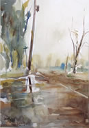 watercolor-Walking in the Rain